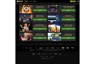 Go Wild casino - list of promotions.